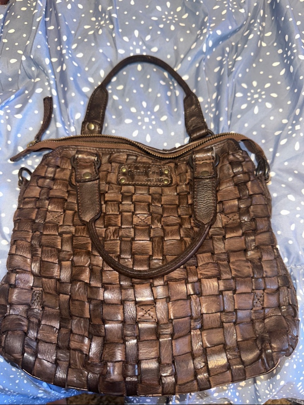 Woven Brown Leather Tote Bag